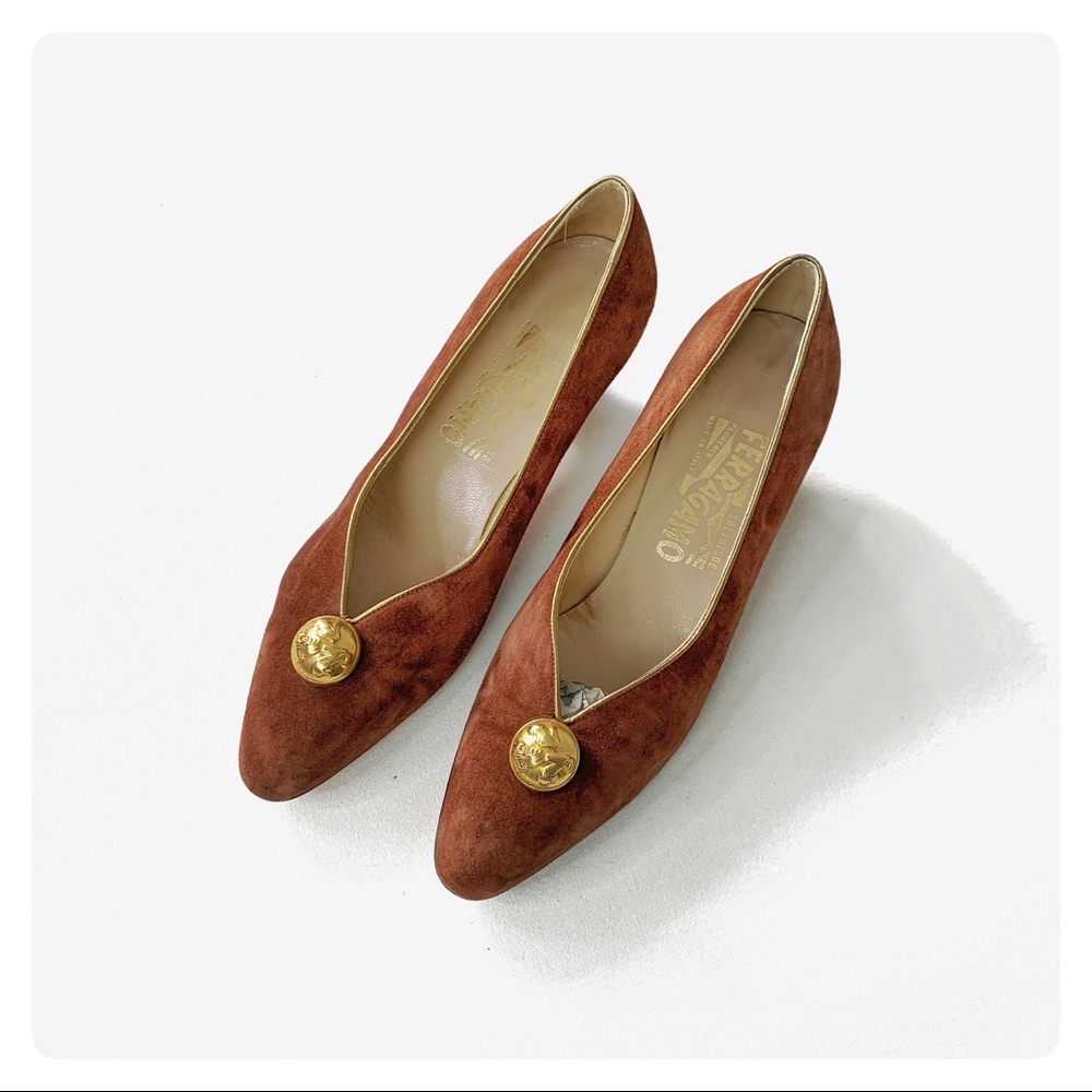 FERRAGAMO Heel Shoes Size 7 B Retro Brown  249RE